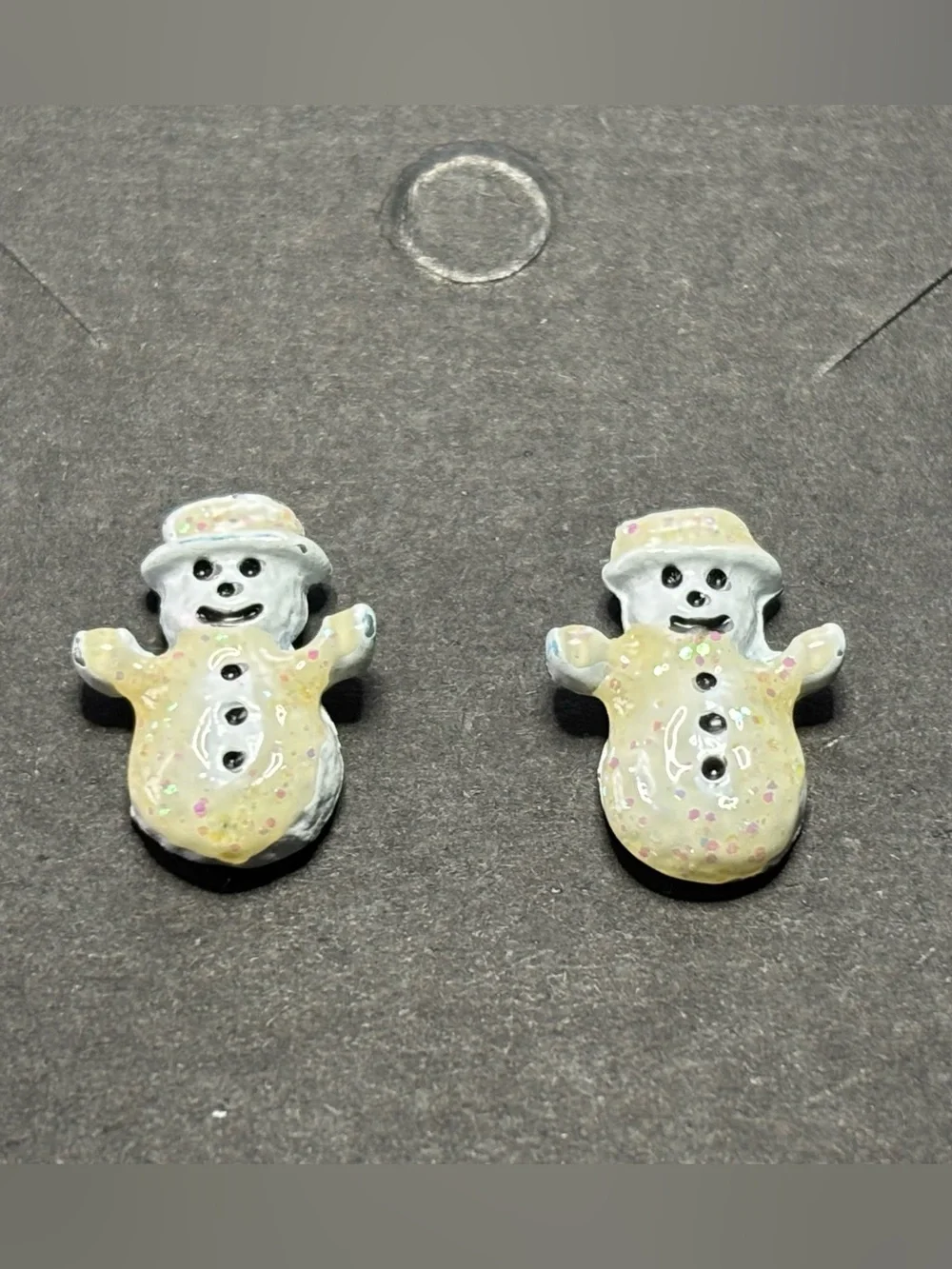 Kids Iridescent White Snowman Stud Earrings
